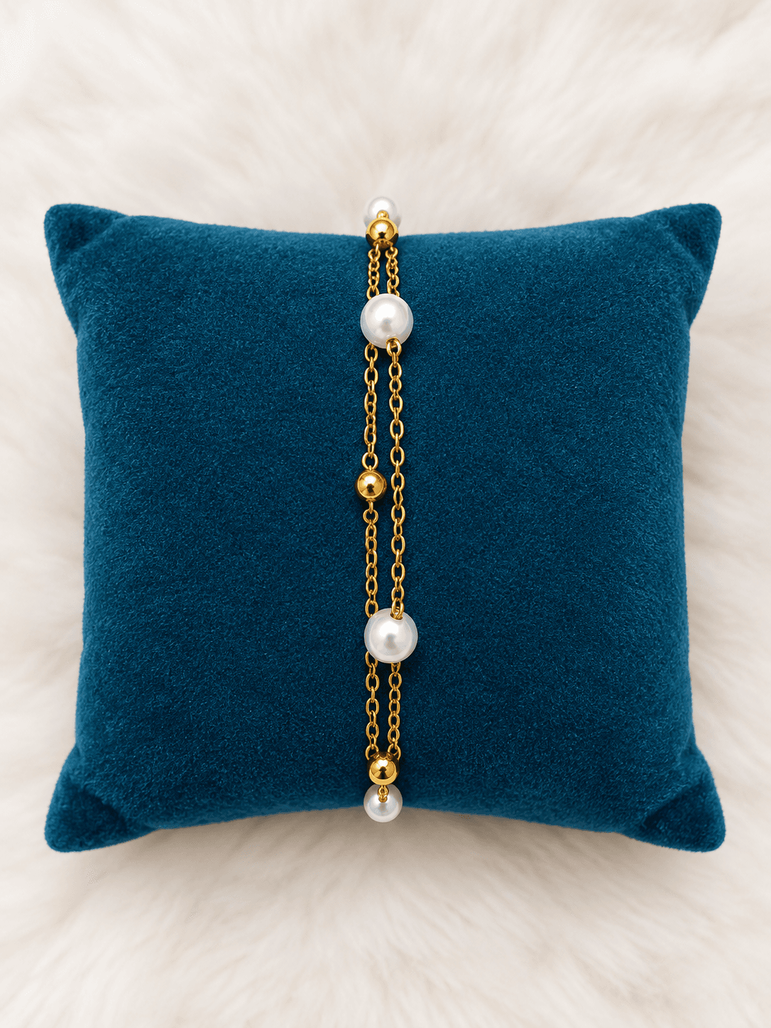 Double-Strand Pearl & Gold Bead Bracelet