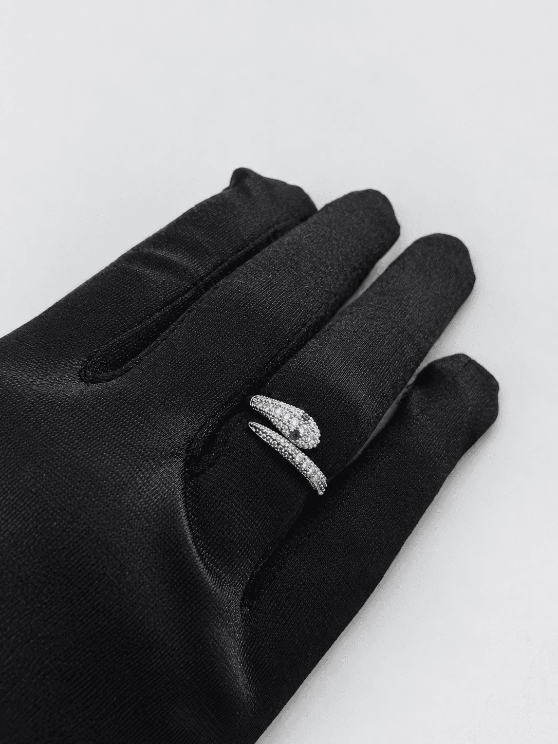 Emerald-Eyed Pave Snake Wrap Ring (Adjustable)